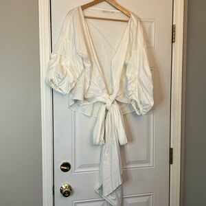 Woman’s White Wrap Tie Up V-neck Blouse